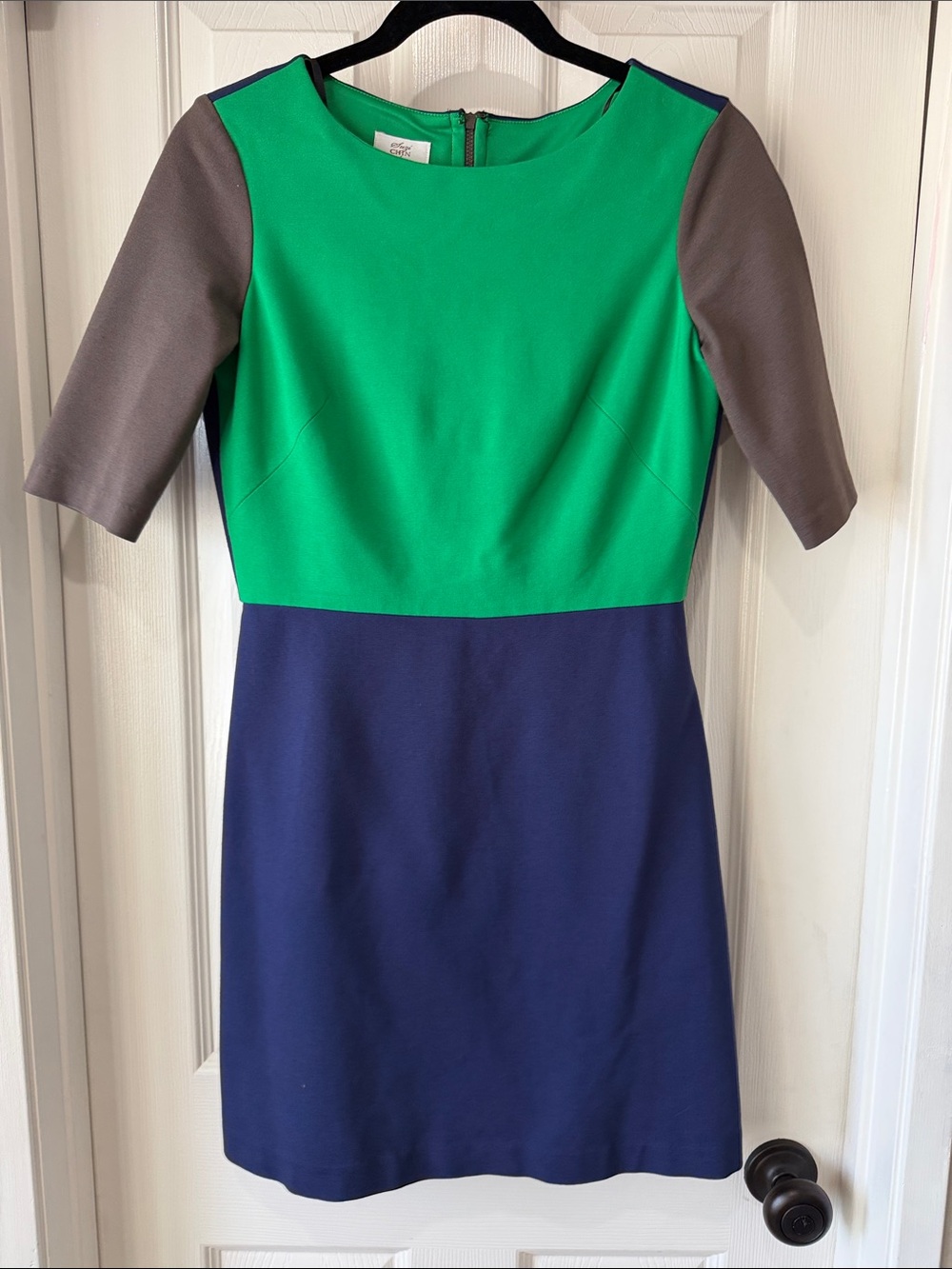 Suzi Chin Green Navy Colorblock Mini Dress with Gray Sleeves